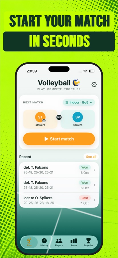 Screenshot der Volleyball-Anzeigetafel-App